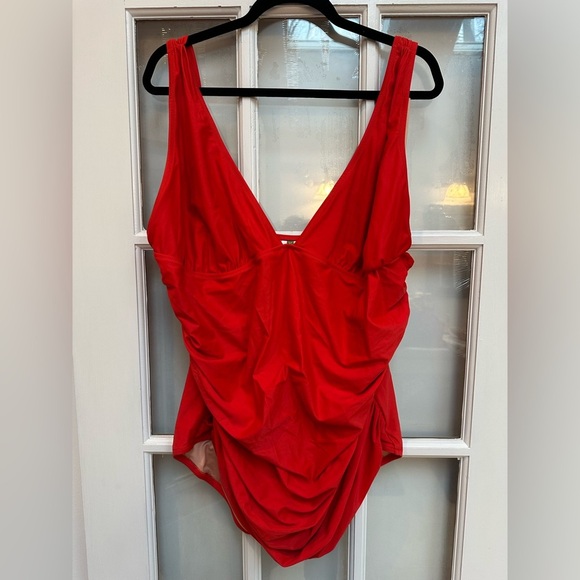 J. Crew Ruched V-neck One Pice Vibrant Bright Cerise Swimsuit Plus Size 24 - Picture 12 of 12